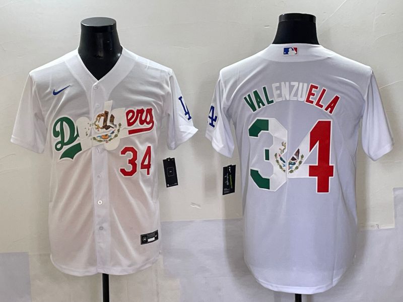 Men 2025 Los Angeles Dodgers #34 Valenzuela White Nike MLB Jersey style 7036->los angeles dodgers->MLB Jersey